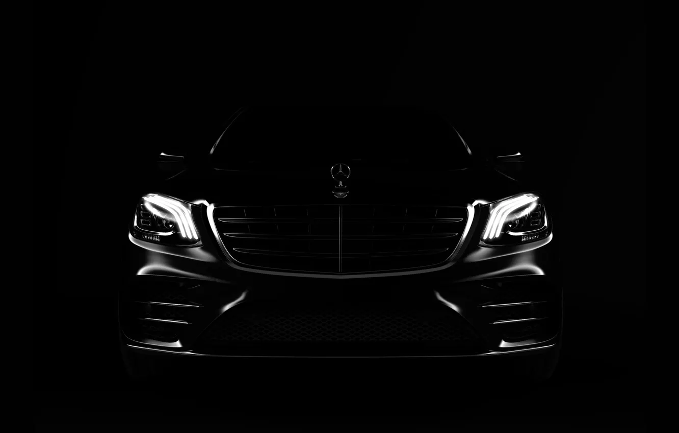 Photo wallpaper car, machine, auto, black, lights, logo, Mercedes, design