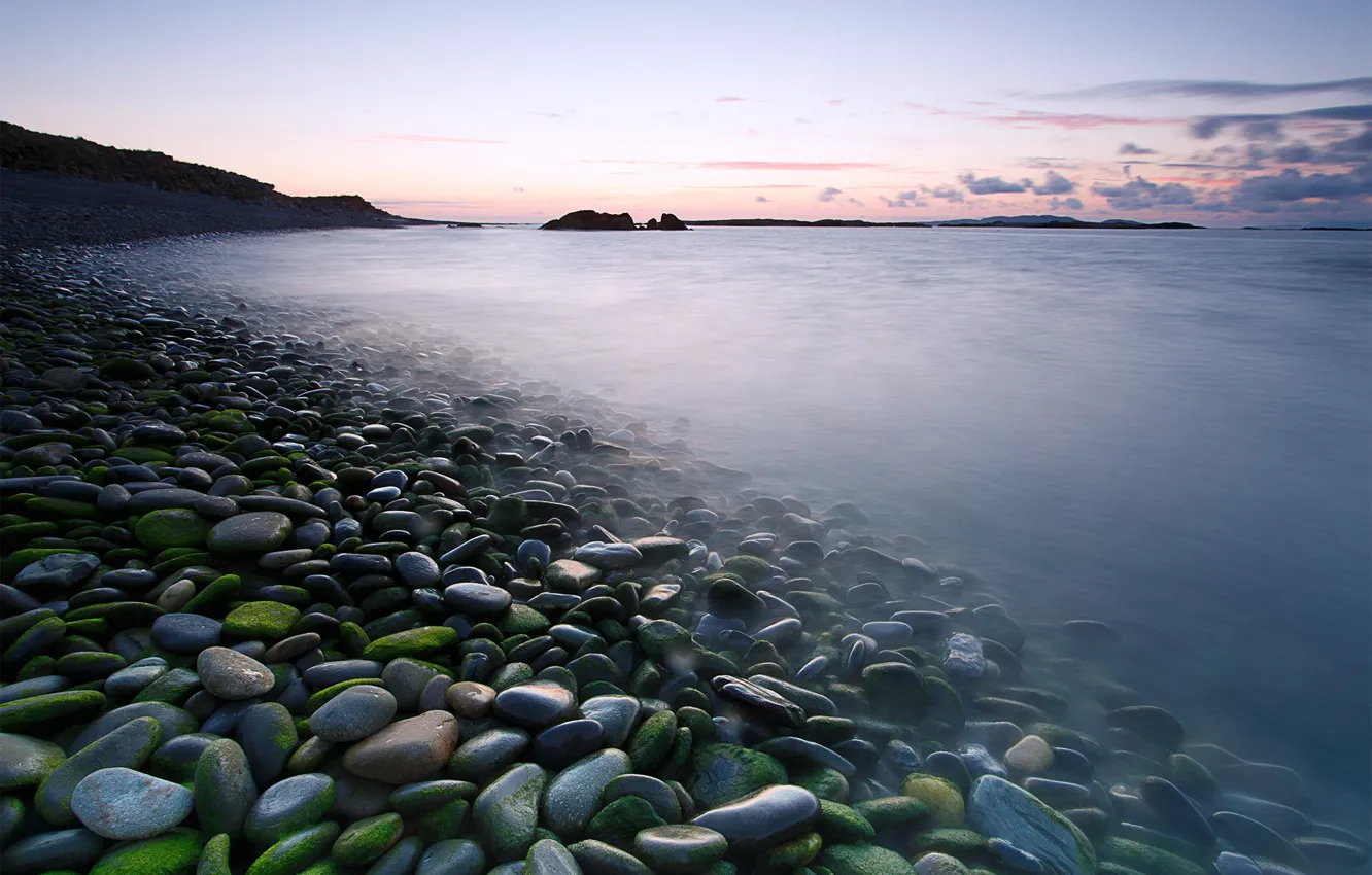 Photo wallpaper sea, landscape, stones, morning