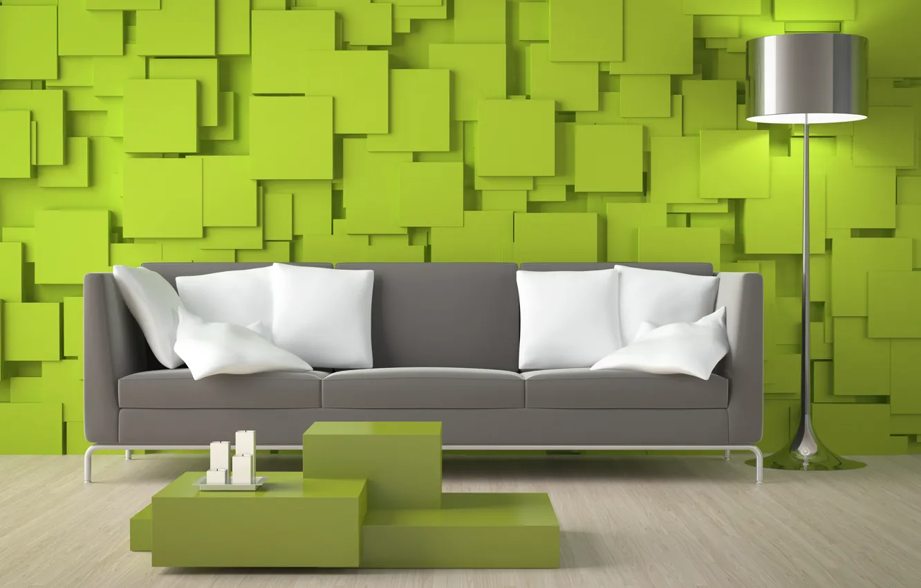 Photo wallpaper green, wall, sofa