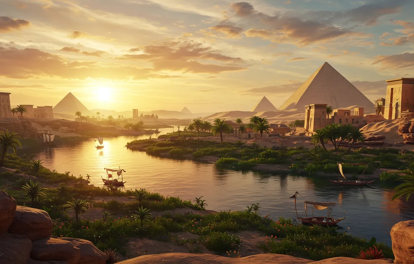 Photo wallpaper game, Egypt, Nile, Assassins Creed Origins