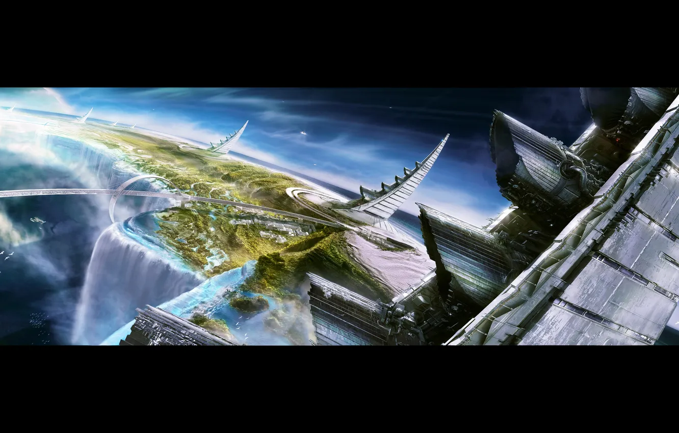 Photo wallpaper planet, waterfall, horns, Atmosphere Emitters