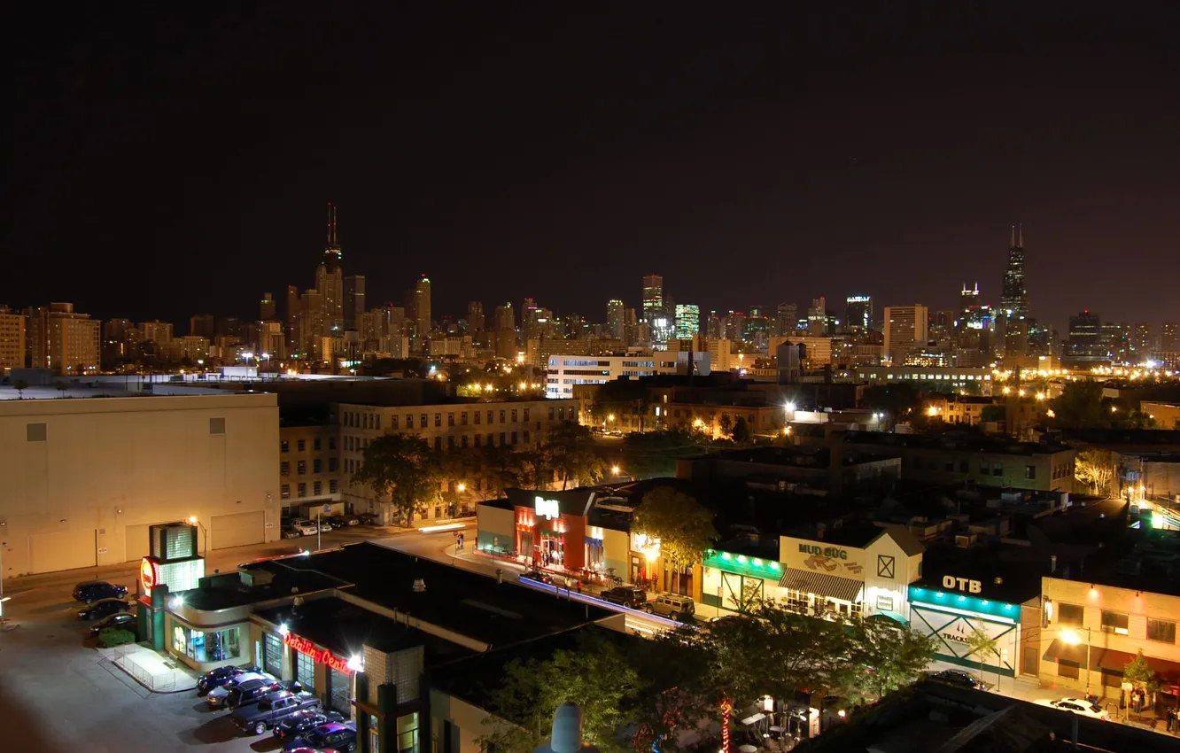 Photo wallpaper night, the city, lights, skyscrapers, Chicago, Chicago