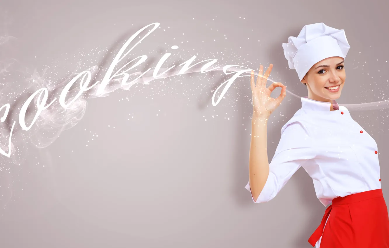 Photo wallpaper girl, smile, cook, brown-eyed