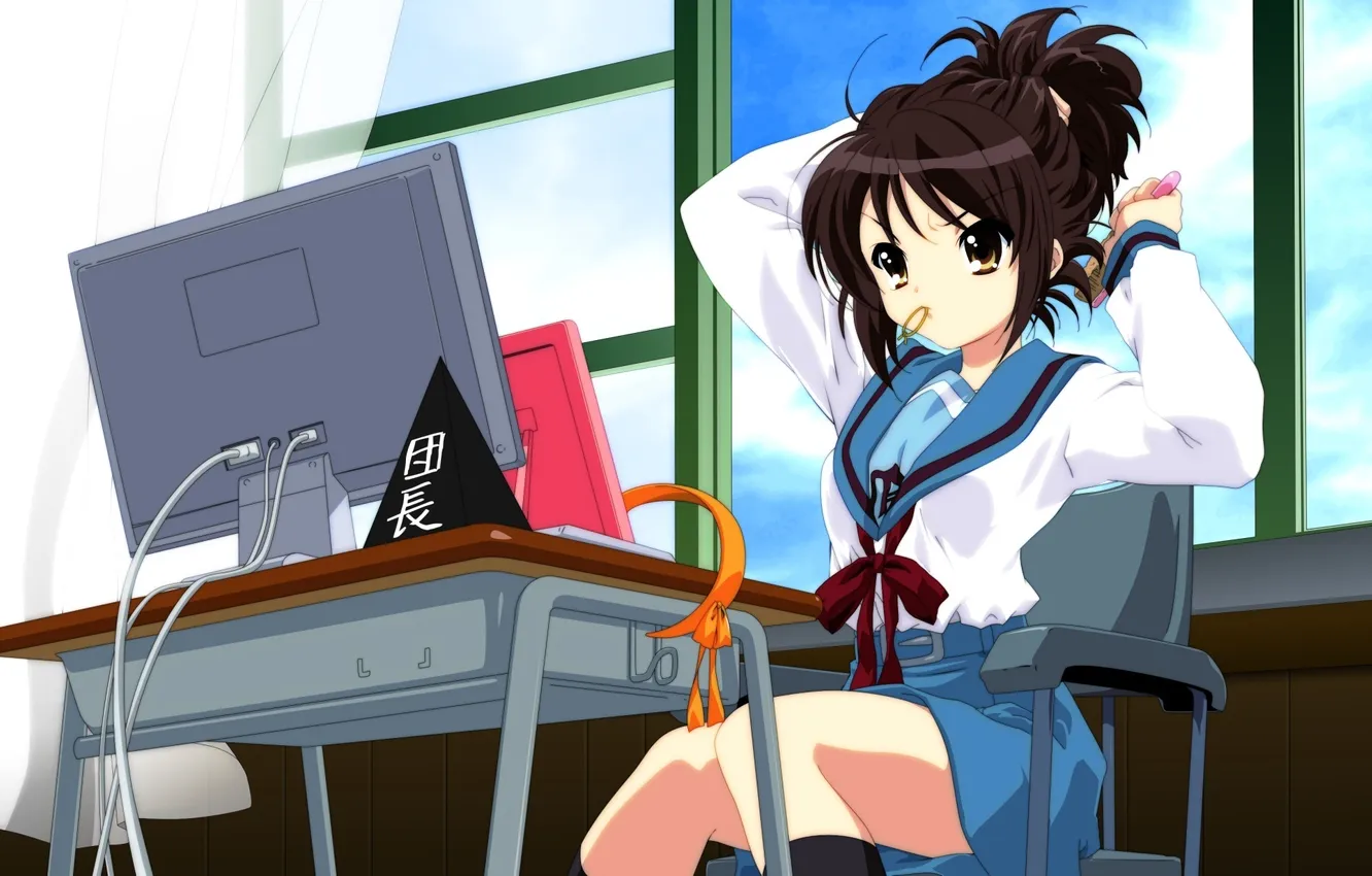 Photo wallpaper girl, schoolgirl, suzumiya haruhi no yuutsu, The Melancholy of Haruhi Suzumiya, Haruhi, Suzumiya
