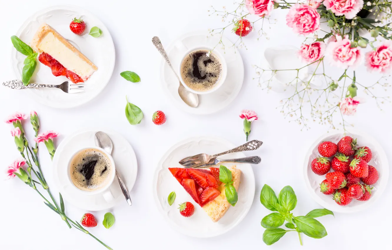 Photo wallpaper coffee, strawberry, cheesecake, Iryna Melnyk