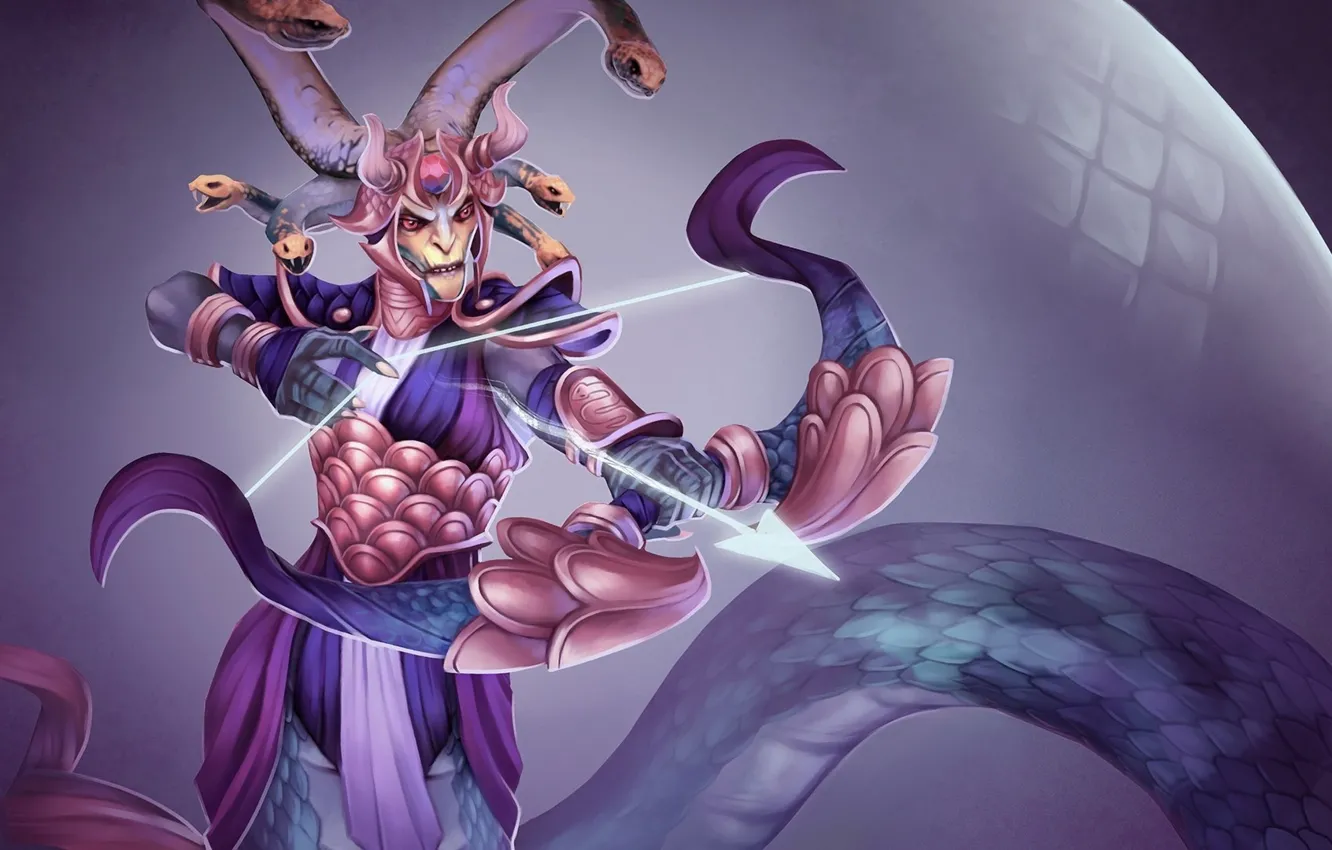 Photo wallpaper snake, bow, art, tail, Medusa, dota 2, Gorgon