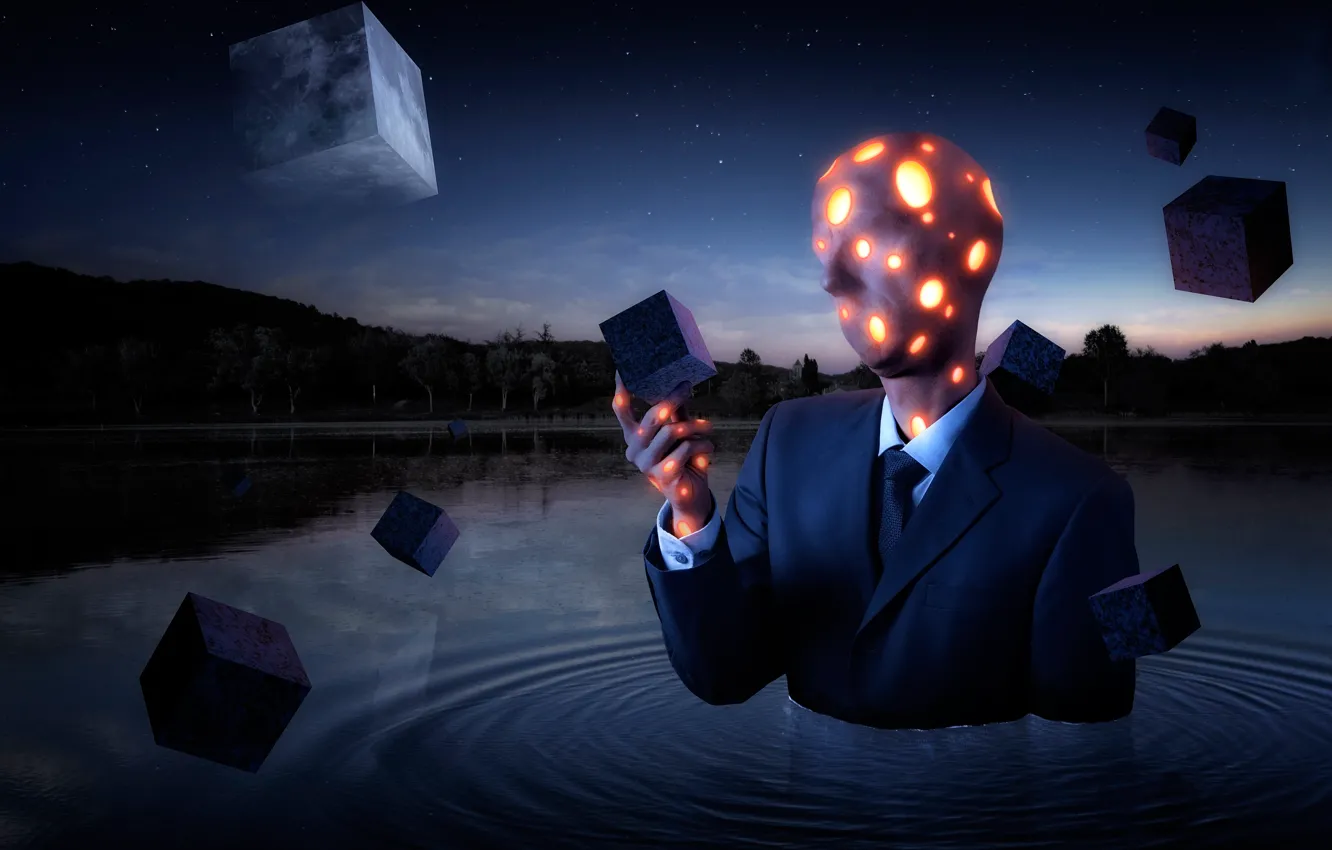 Photo wallpaper stars, night, fantasy, glow, figure, art, Doubts