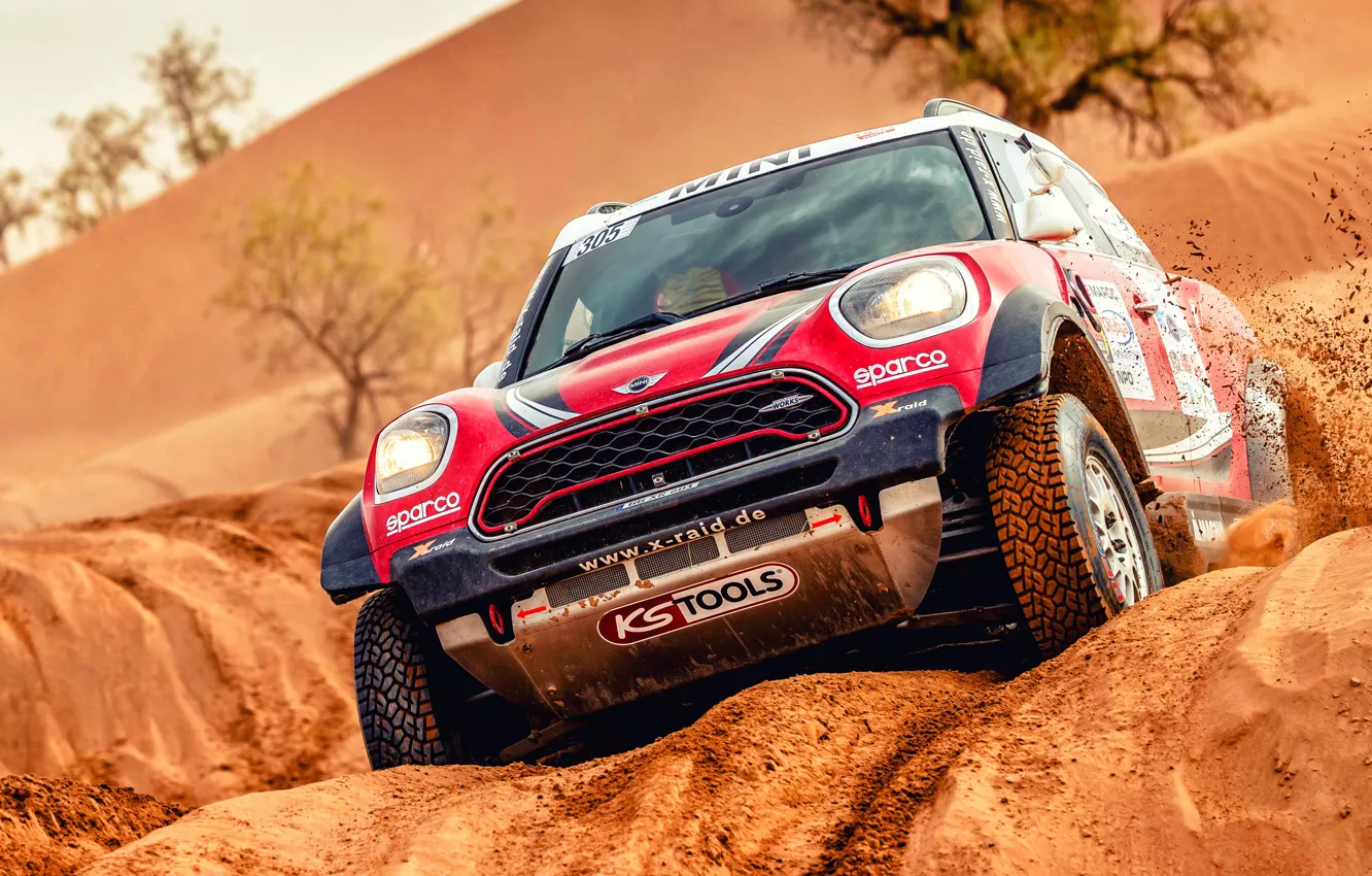 Photo wallpaper sand, machine, auto, red, race, sport, lights, Mini