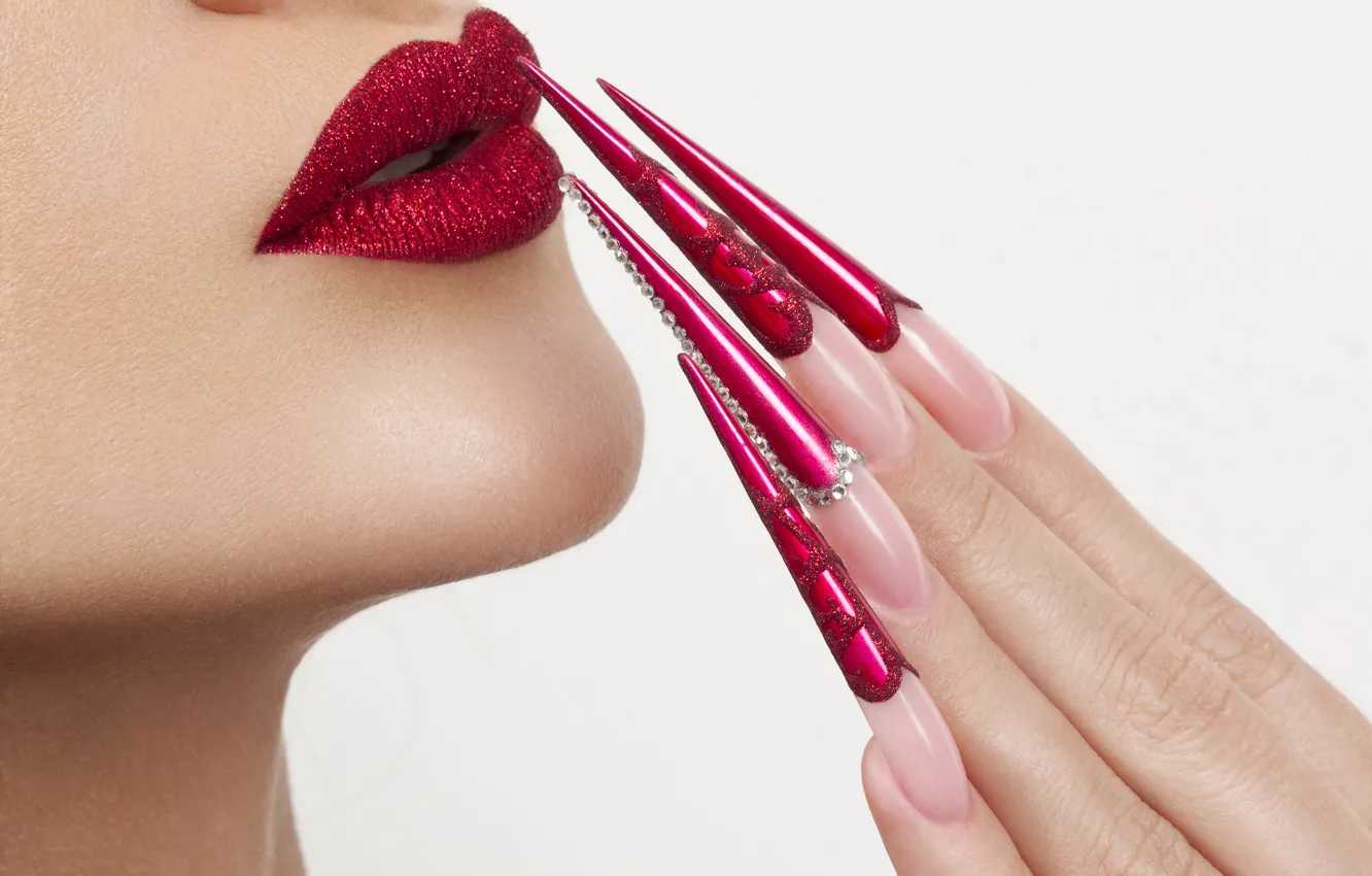 Photo wallpaper lipstick, lips, claws, fingers, nails, manicure