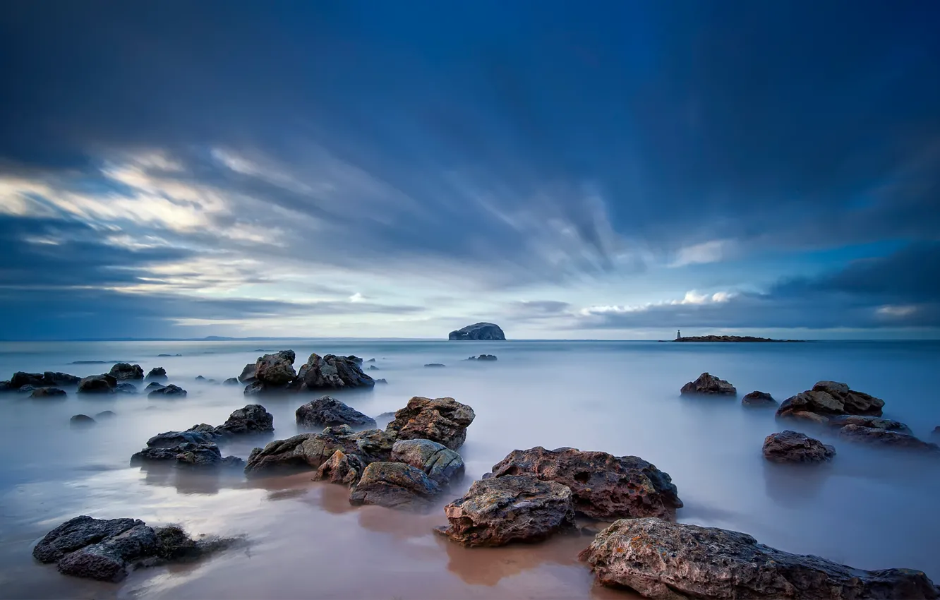 Photo wallpaper sea, beach, the sky, stones