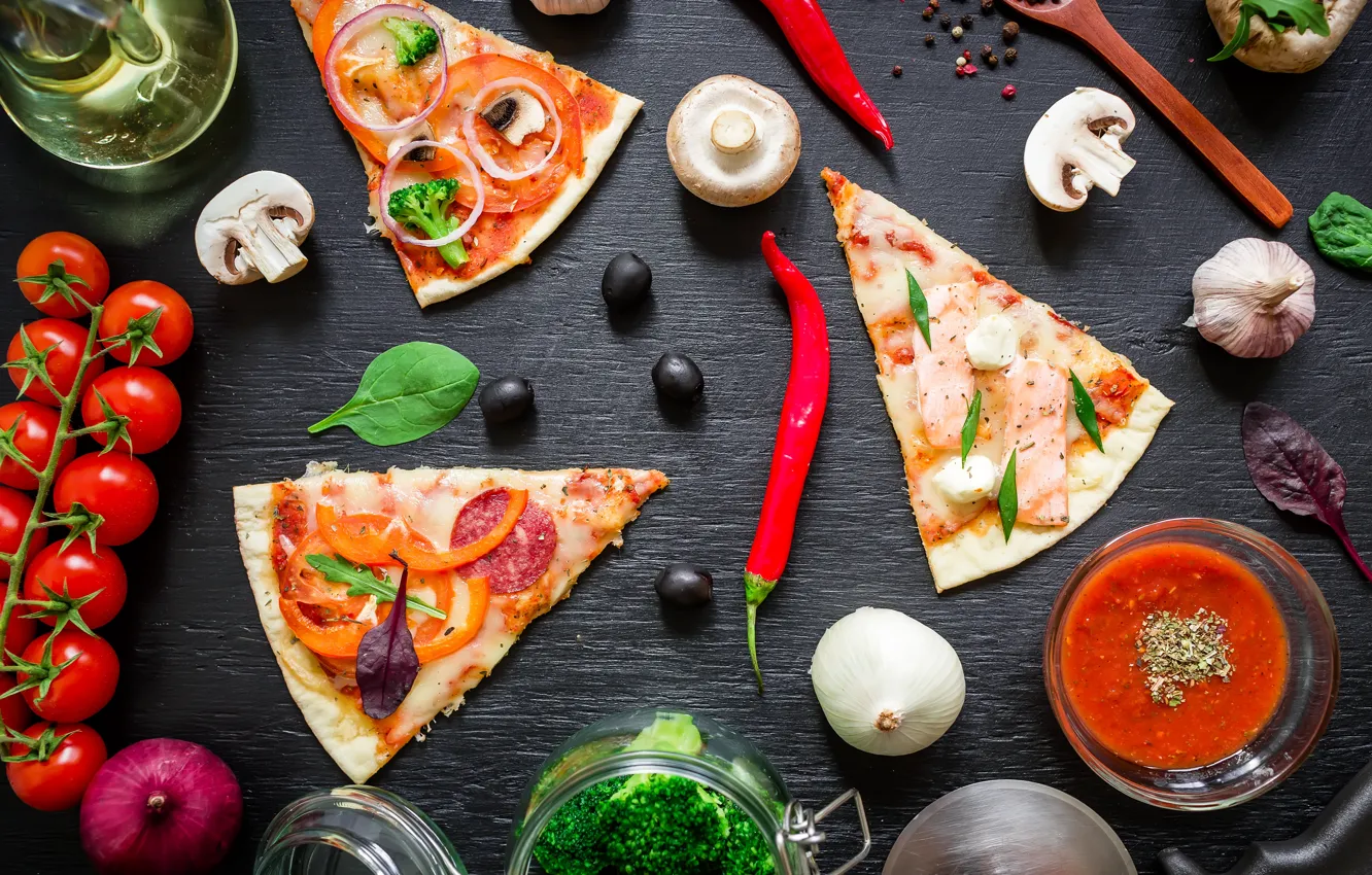 Photo wallpaper table, food, pizza, Italian, Pizza, wooden table, Tasty