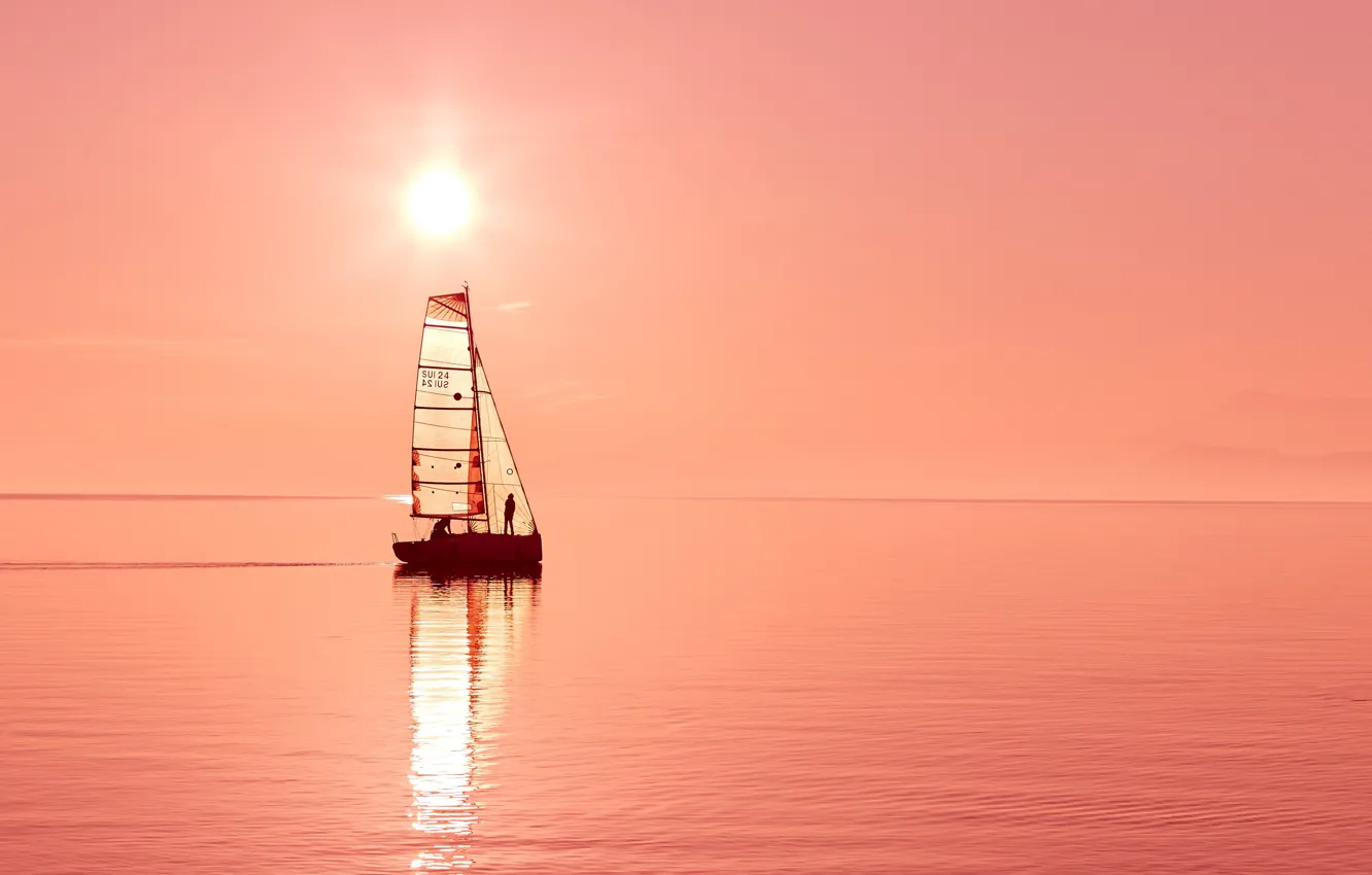 Photo wallpaper the sun, the ocean, yacht, sail