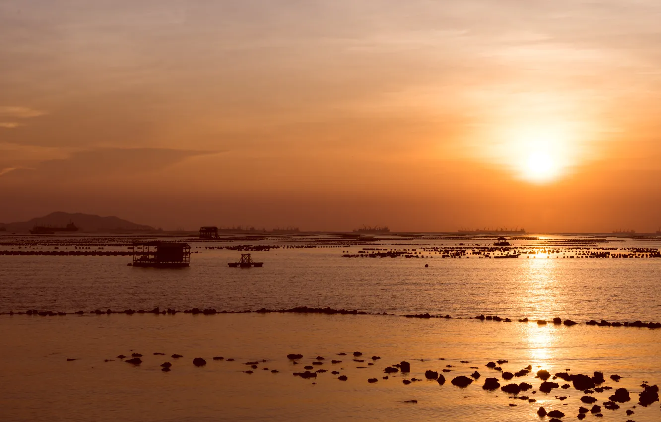 Photo wallpaper sand, sea, wave, beach, summer, the sky, the sun, sunset