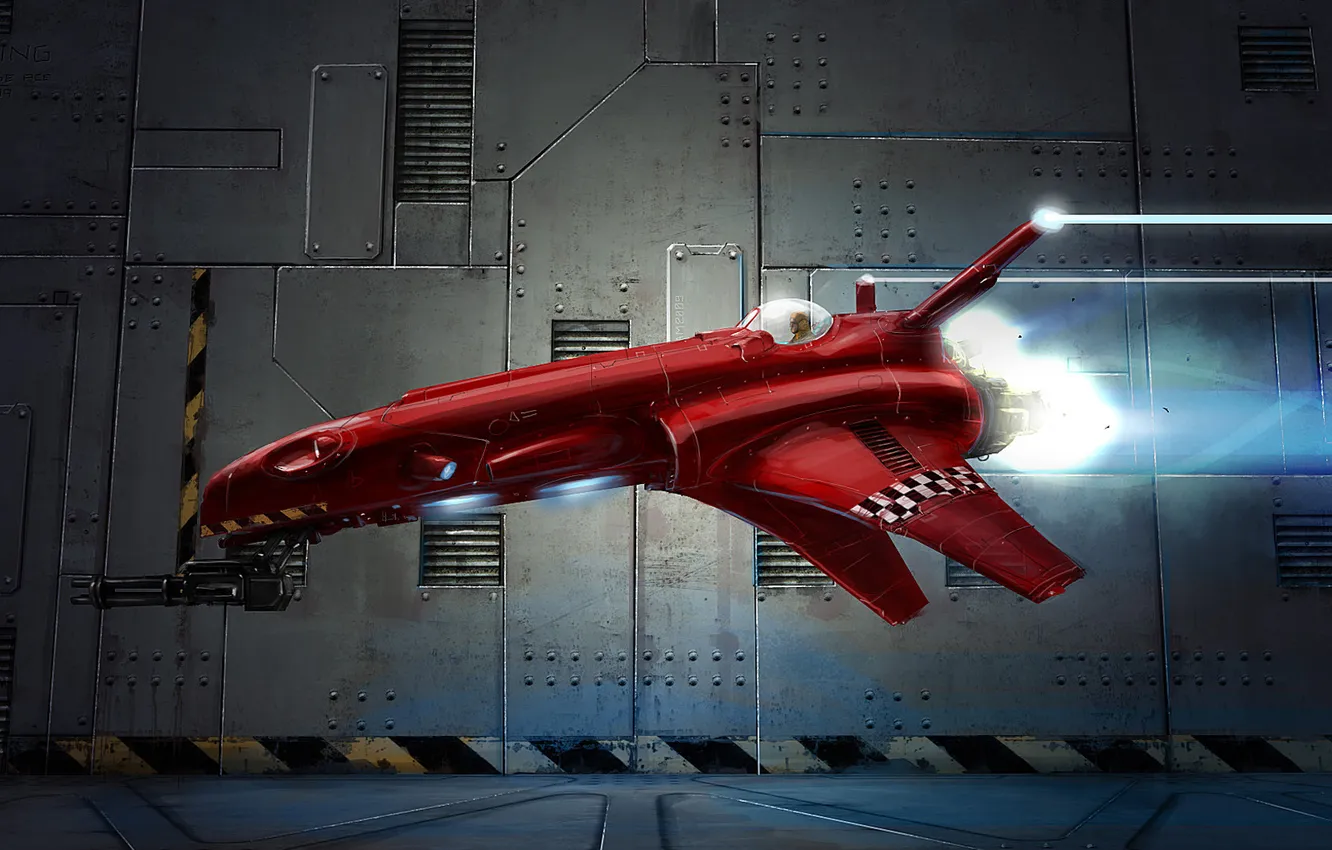 Photo wallpaper leaves, engine, ship, hangar, space, iron, nozzle