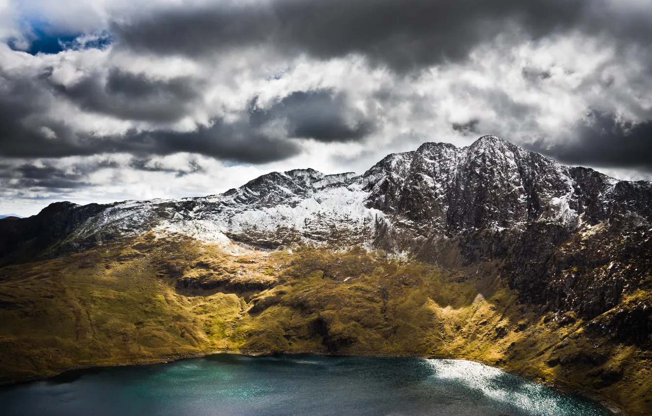 Photo wallpaper sea, water, mountains, the ocean, mountain, Snowdon, wales, the uk