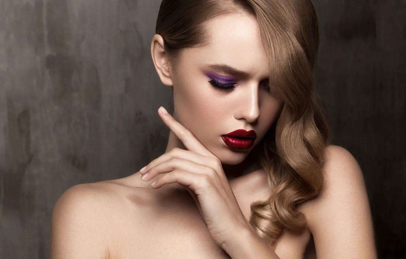 Photo wallpaper girl, model, makeup, lipstick
