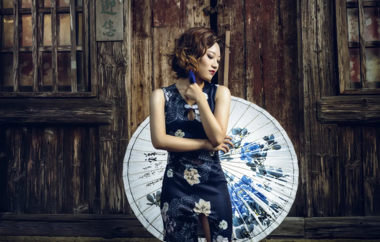 Photo wallpaper girl, style, umbrella