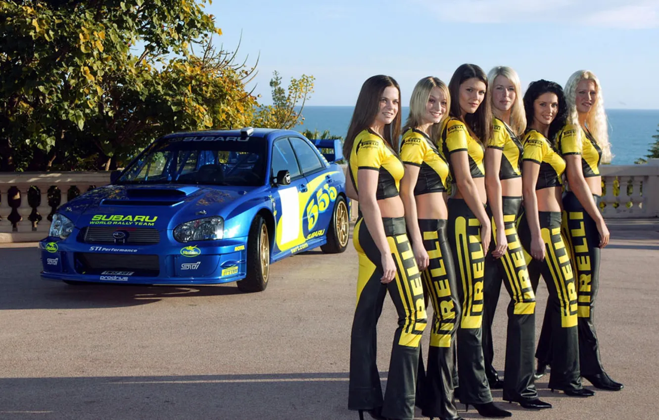 Photo wallpaper look, girl, smile, Subaru, form, beautiful girls, blue auto