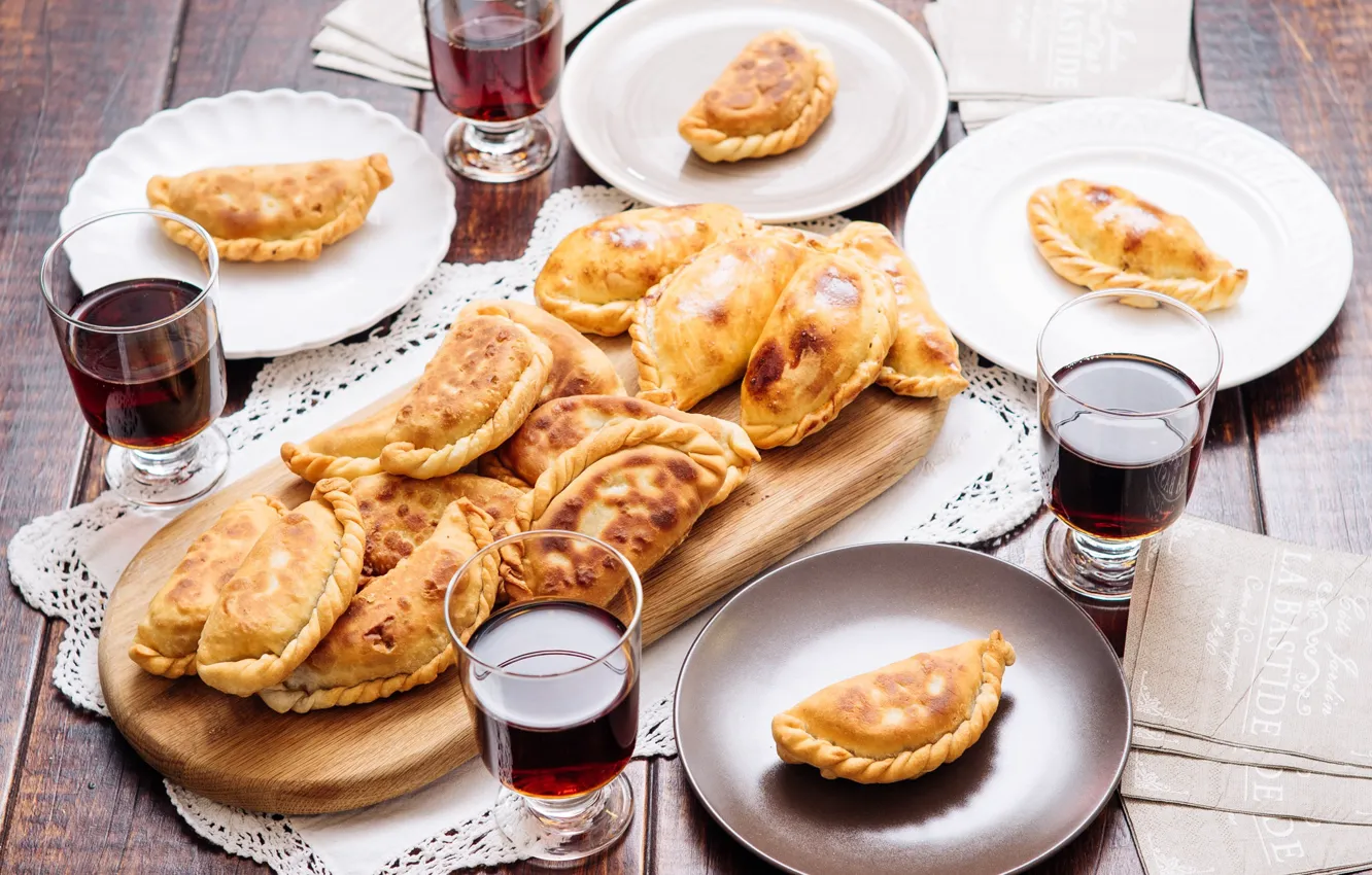 Photo wallpaper plate, drink, cakes, empanadas