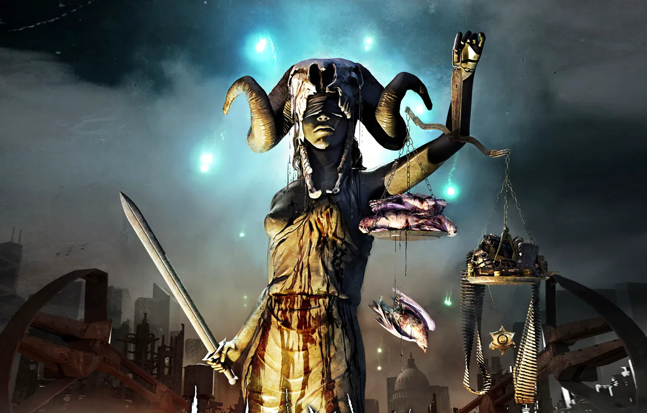 Photo wallpaper sword, Libra, goddess, justice, Themis, blind