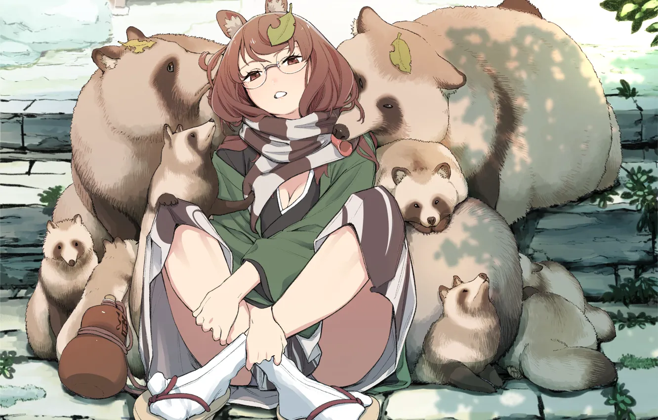 Photo wallpaper girl, stage, ears, Touhou Project, Tanuki, Futatsuiwa Mamizou