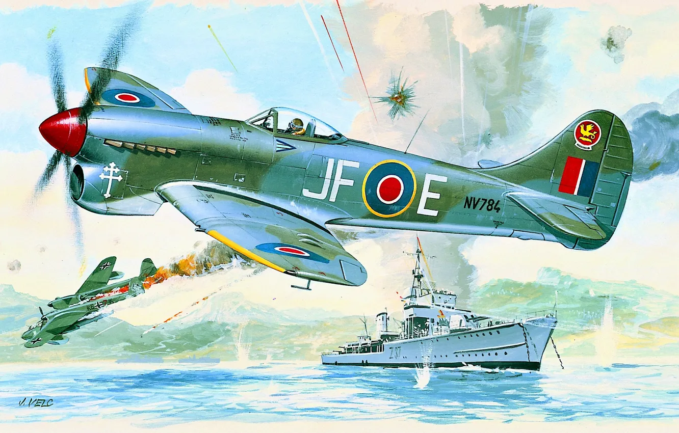 Photo wallpaper destroyer, Hawker, seaplane-scout, Tempest Mk.V, BV.138