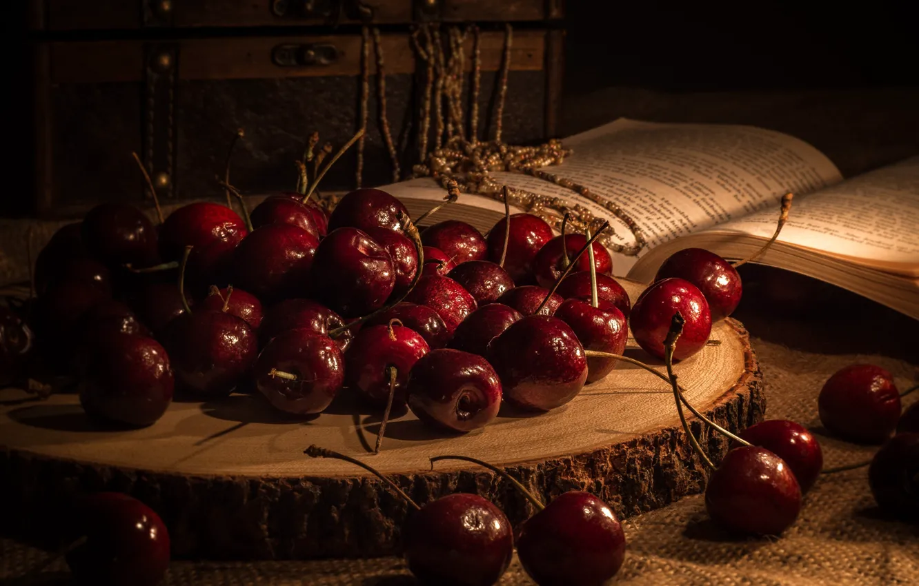 Photo wallpaper cherry, berries, book, cherry