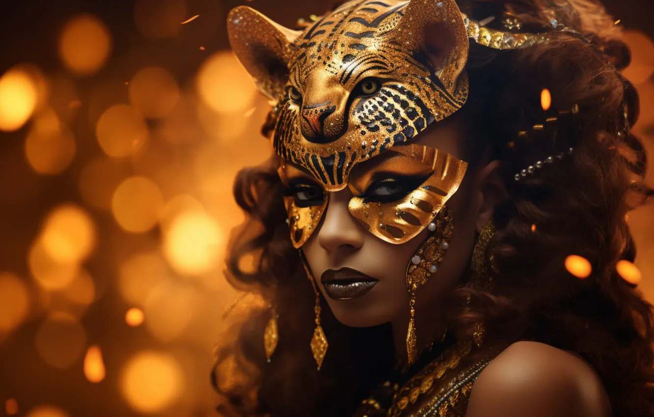 Photo wallpaper look, face, girl, light, decoration, face, lights, pose