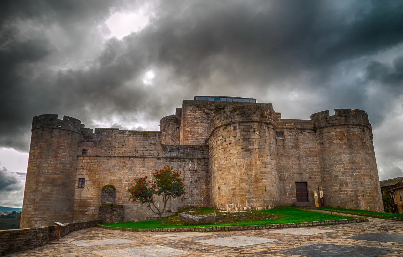 Photo wallpaper clouds, fortress, Spain, Sanabria, Castillo