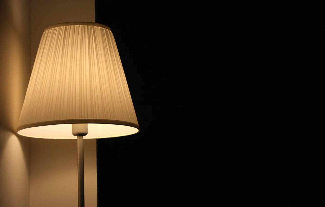 Photo wallpaper lamp, black background, lampshade