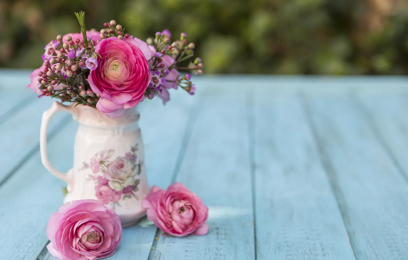 Photo wallpaper flowers, bouquet, vase, pink, with, flowers, scene, spring