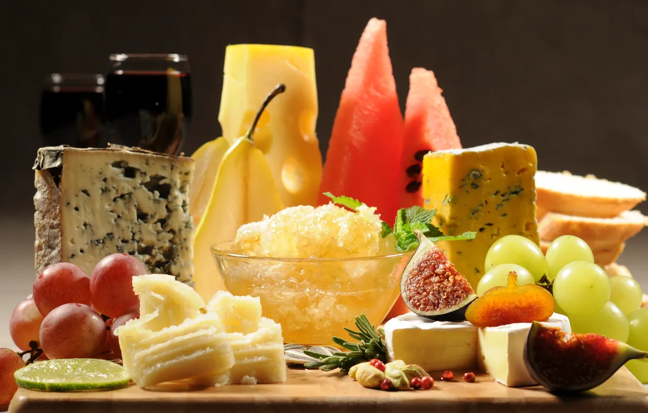 Photo wallpaper cheese, cheese plate, French cuisine
