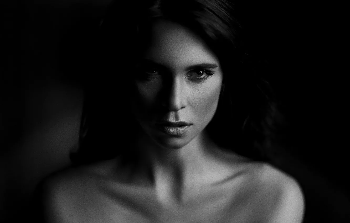 Photo wallpaper look, background, model, portrait, makeup, hairstyle, black and white, twilight