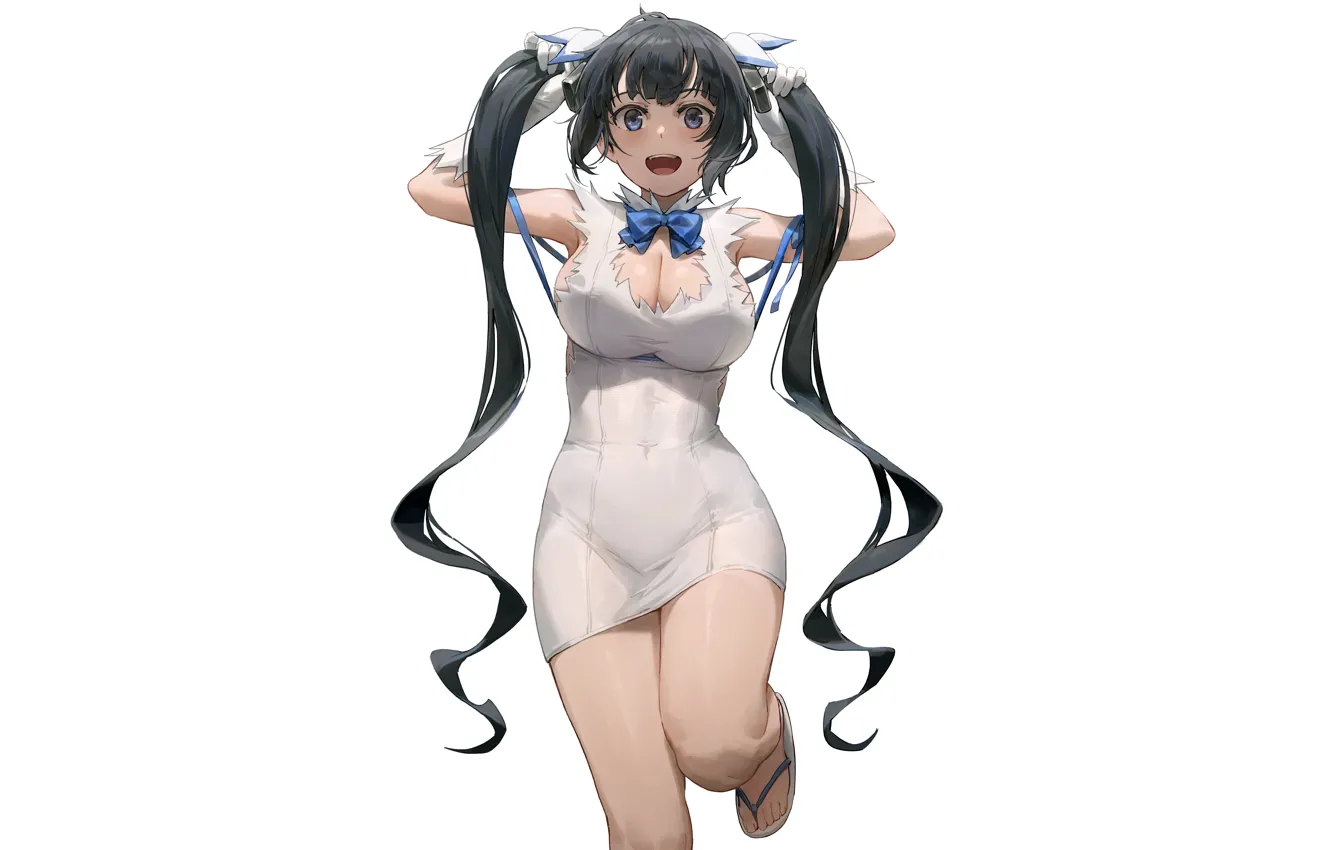 Photo wallpaper girl, sexy, cleavage, long hair, dress, legs, boobs, anime