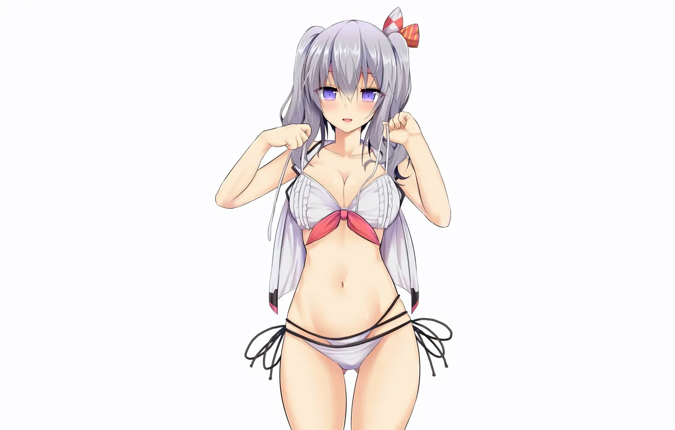 Photo wallpaper girl, sexy, cleavage, long hair, boobs, anime, beautiful, purple eyes