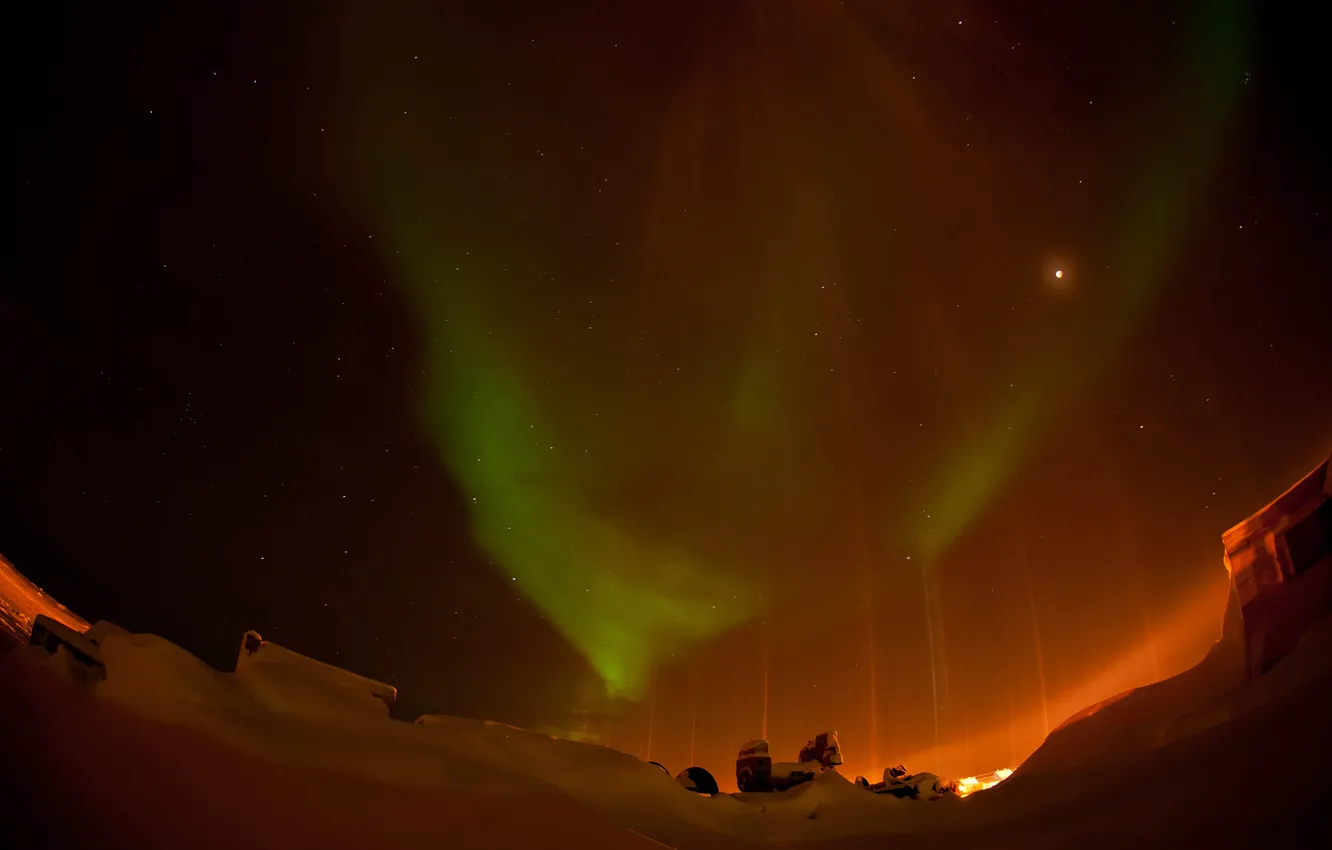 Photo wallpaper the sky, stars, light, night, the moon, Northern lights