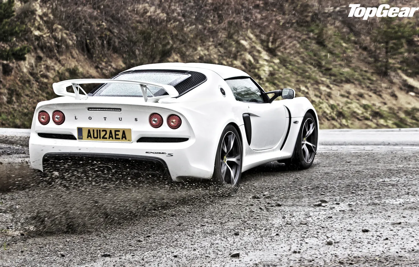 Photo wallpaper background, Lotus, Top Gear, supercar, Lotus, gravel, rear view, the best TV show