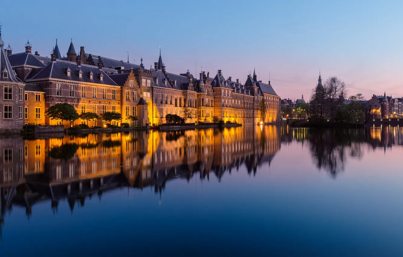 Photo wallpaper lake, reflection, building, Netherlands, Netherlands, The Hague, The Hague, Binnenhof