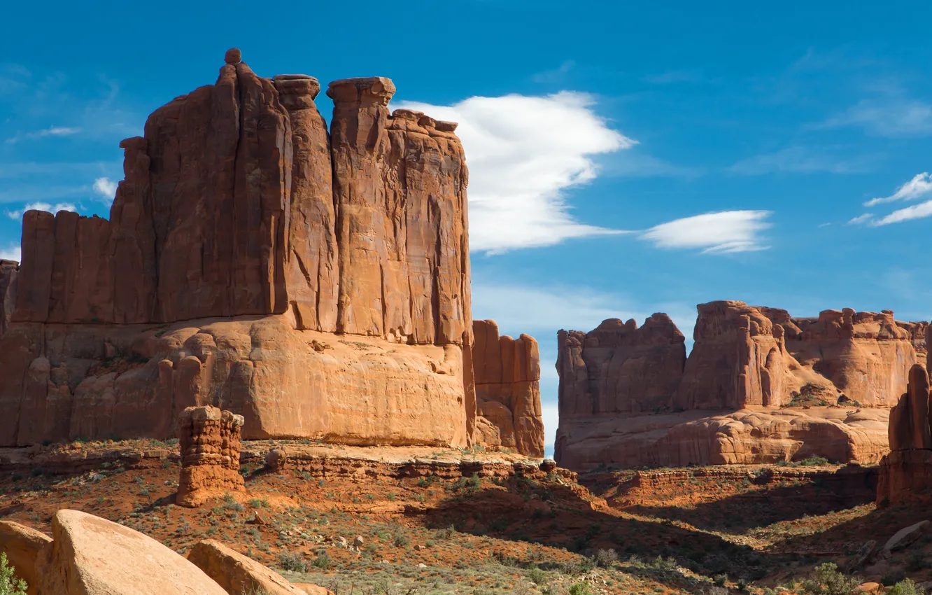 Photo wallpaper the sky, clouds, mountains, rocks, USA, monument valley
