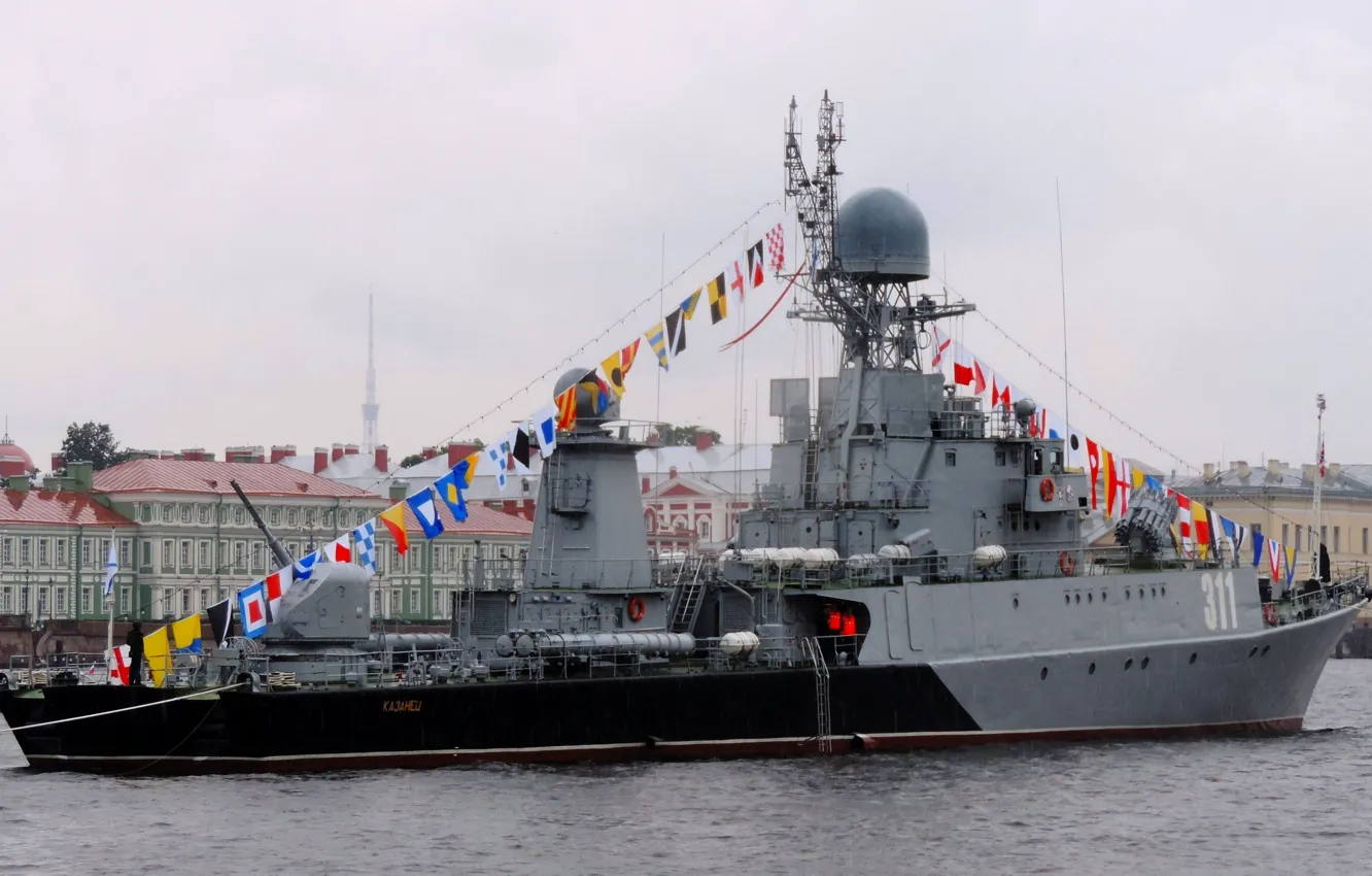 Photo wallpaper rain, holiday, ship, anti-submarine, small, "Kazanets"
