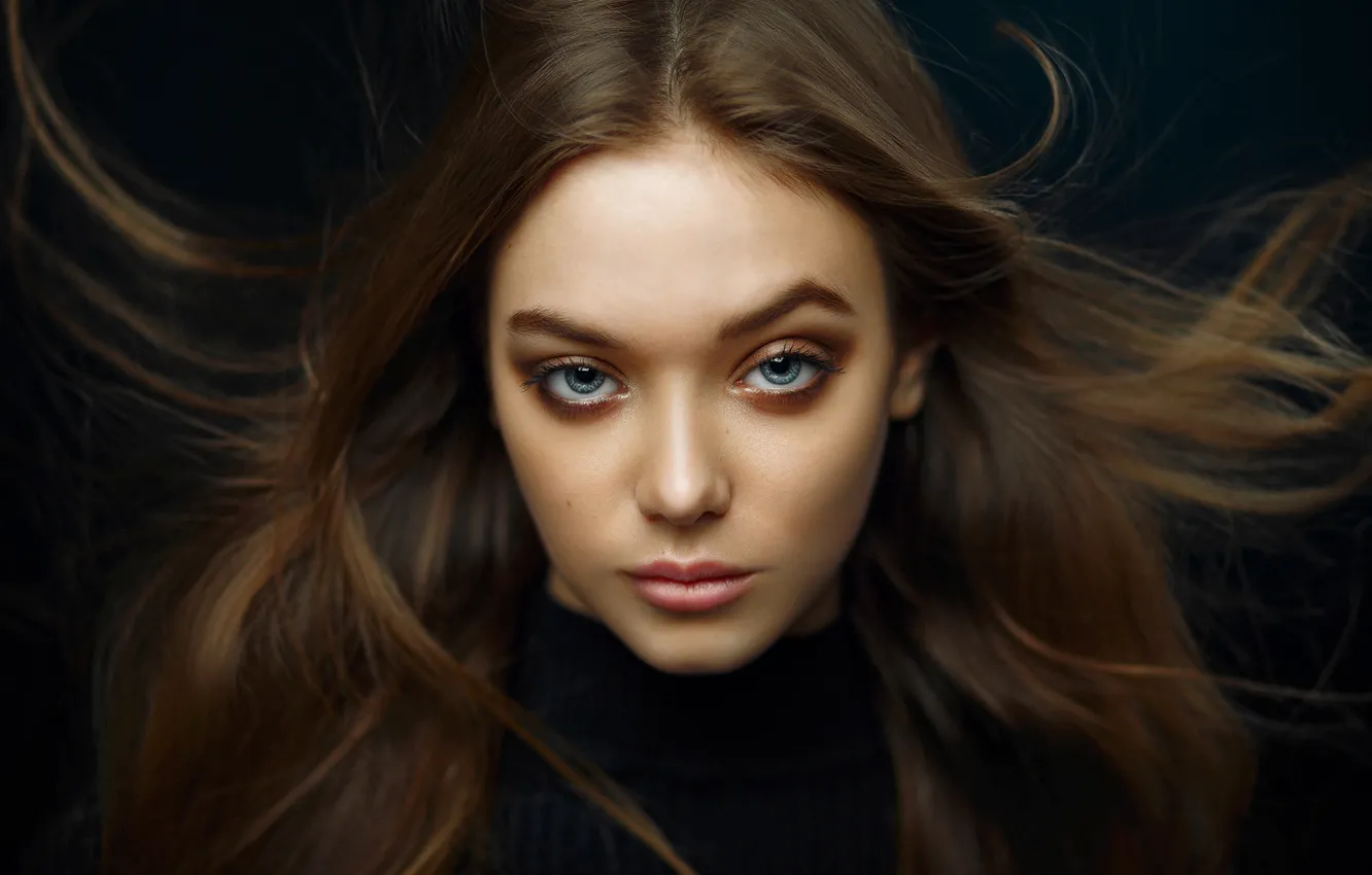 Photo wallpaper look, girl, face, hair, portrait, Eugene, the dark background, Ivan Kovalev