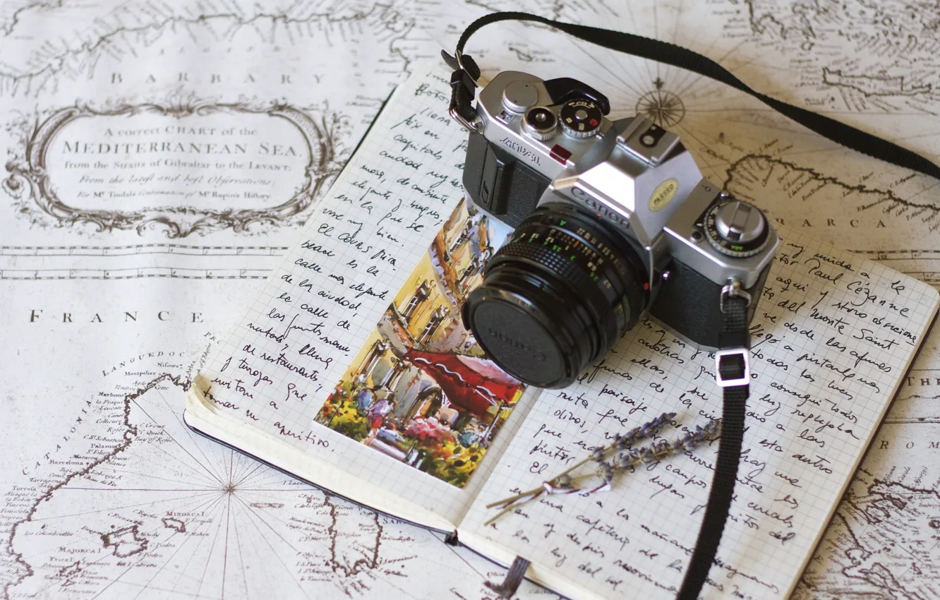 Photo wallpaper background, camera, notebook
