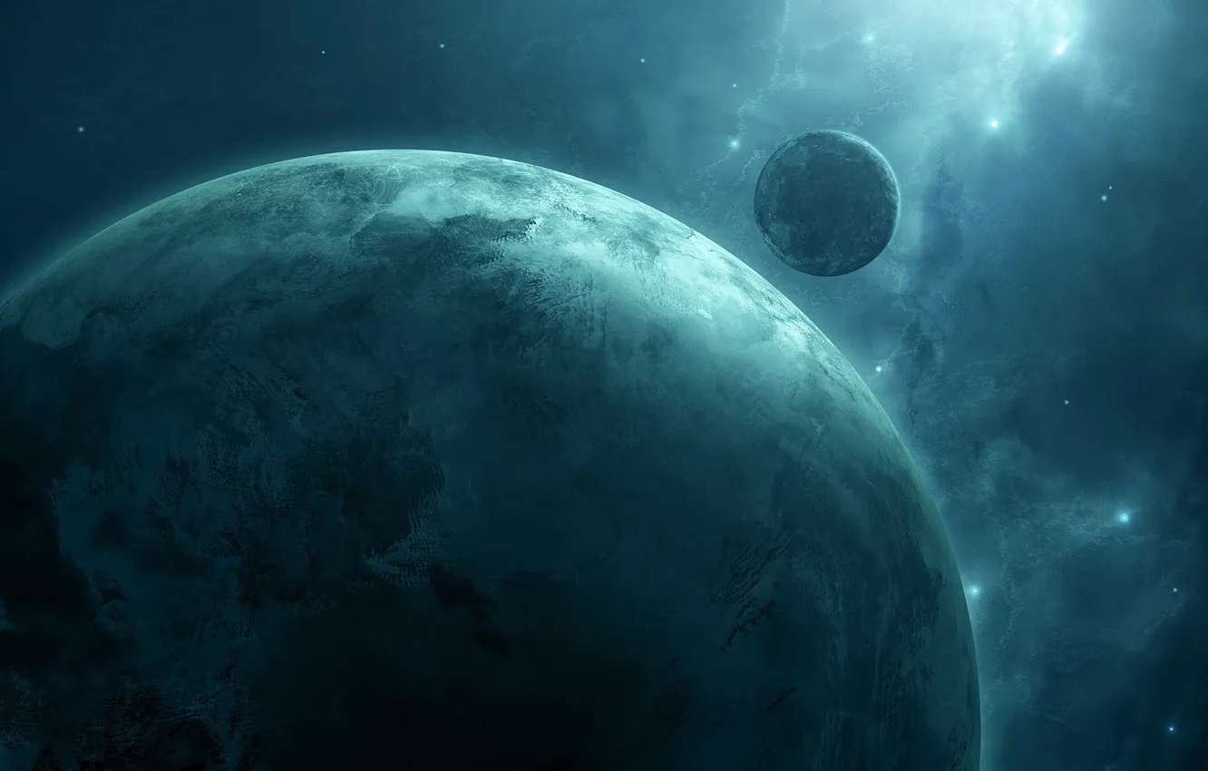 Photo wallpaper space, stars, nebula, planet, satellite