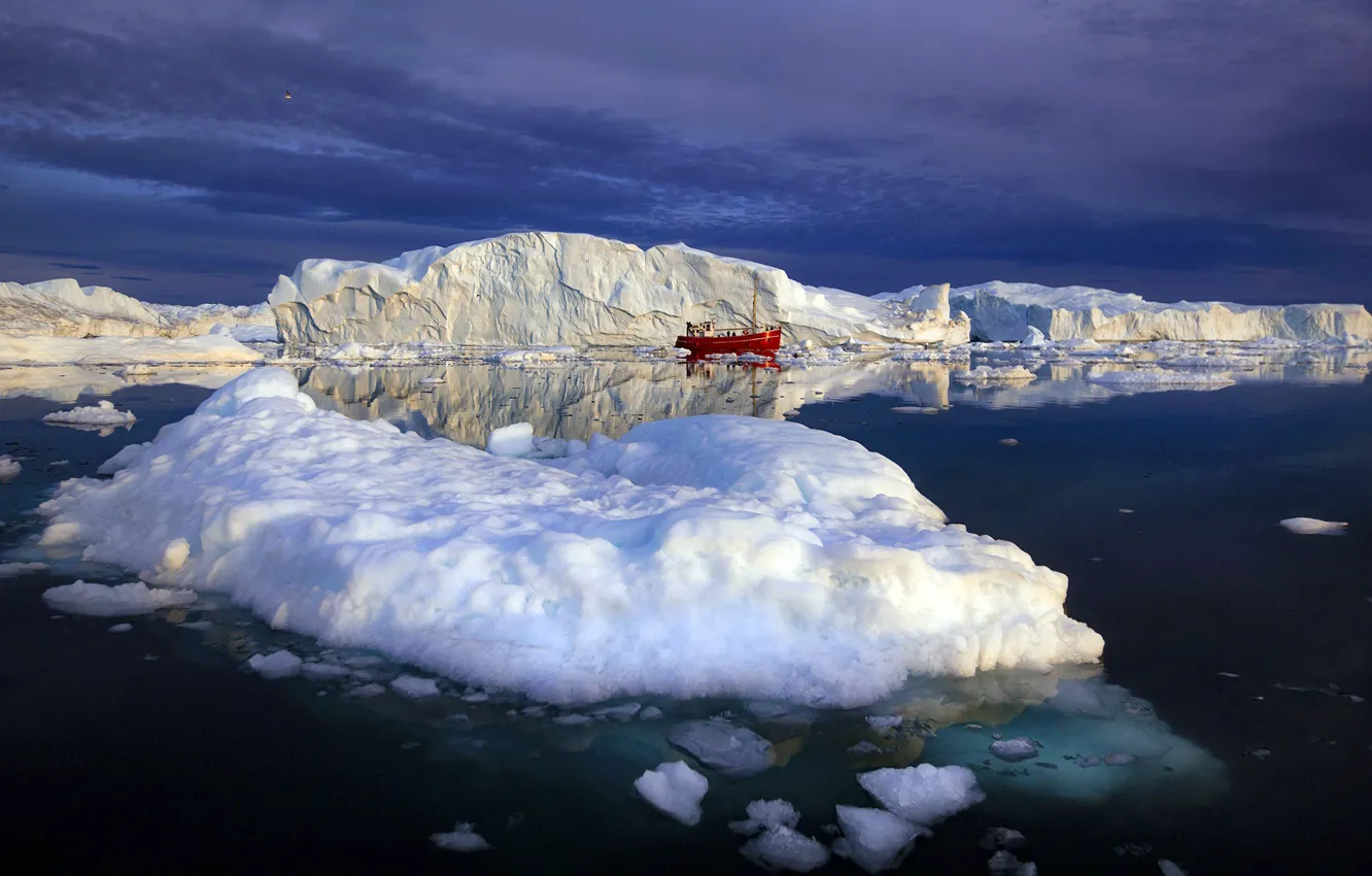 Photo wallpaper sea, snow, ship, ice