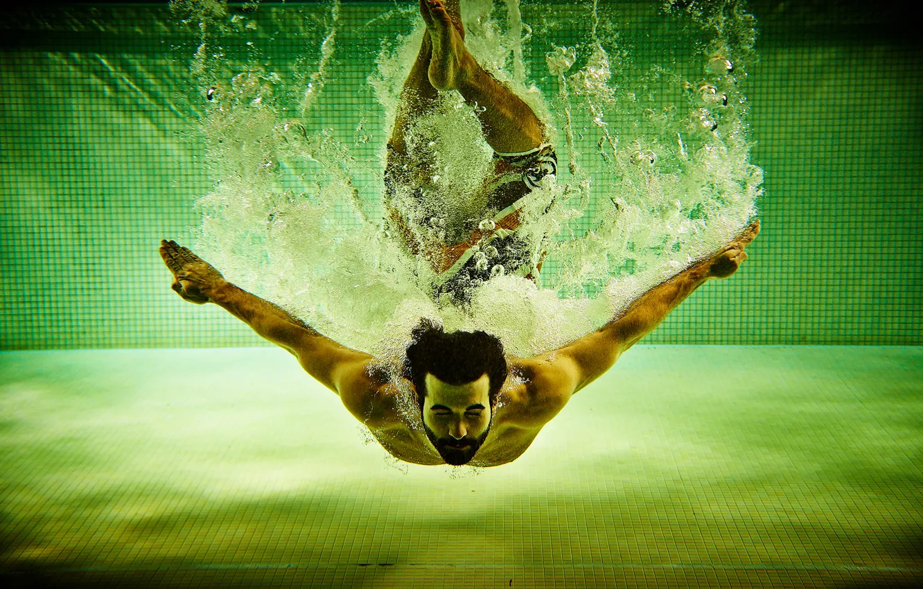 Photo wallpaper water, squirt, sport, pool, male, pool, water, men