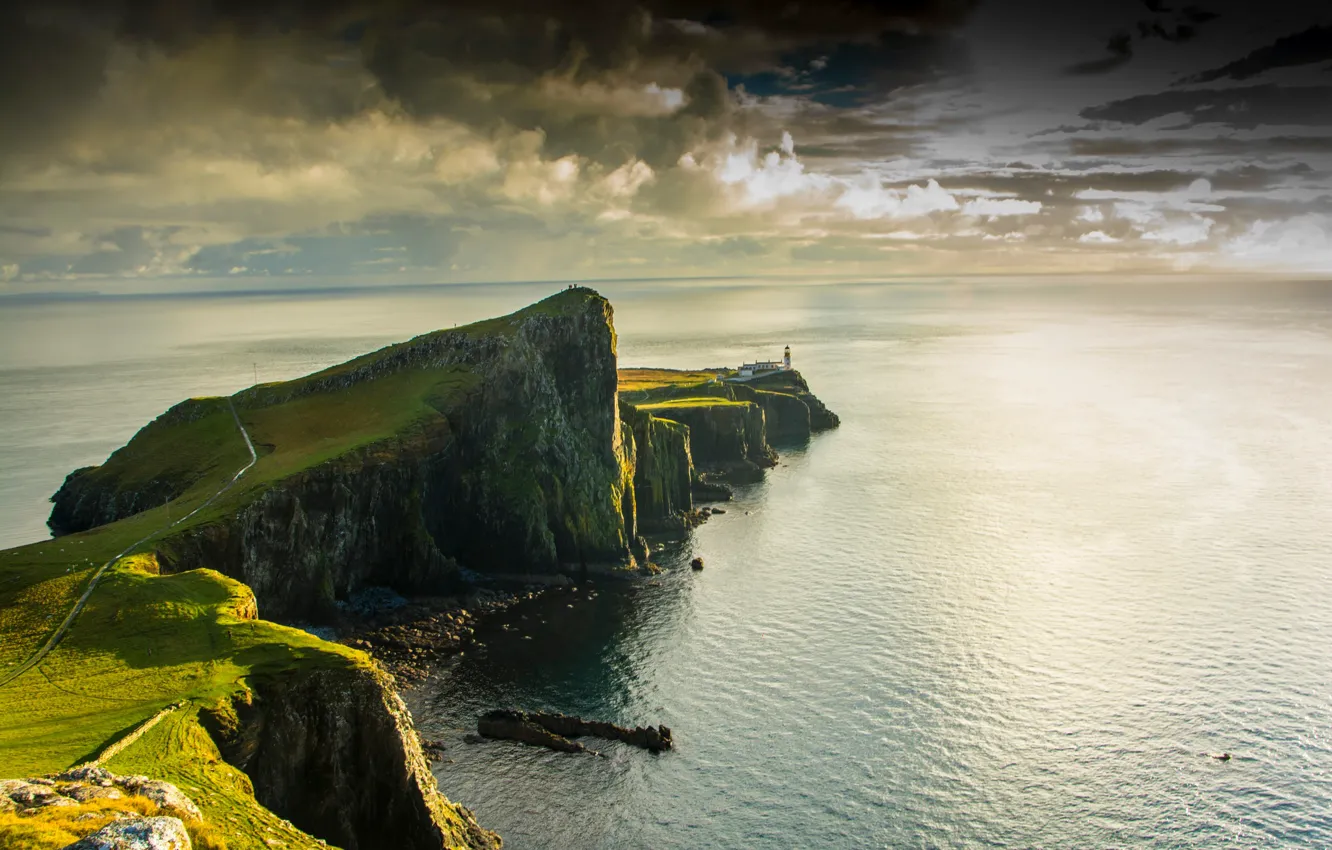 Photo wallpaper sea, rocks, lighthouse, Scotland, Cape, Neist Point