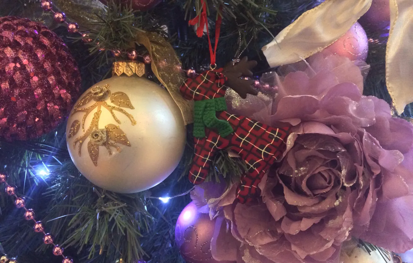 Photo wallpaper tree, Christmas, new year, toy