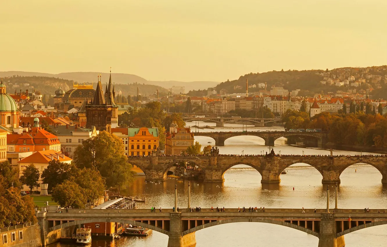 Photo wallpaper river, Prague, bridges, Vltava, Cesia