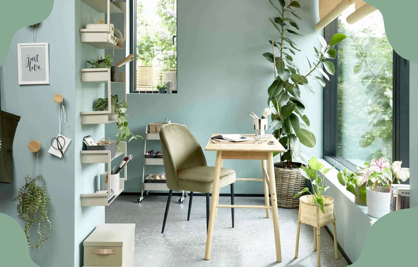 Photo wallpaper style, room, plant, interior, shelves, Desk, IKEA, IKEA idea decor