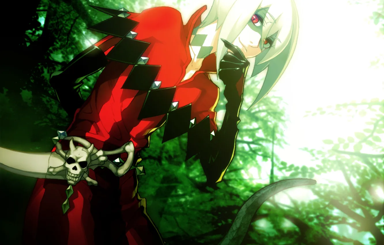 Photo wallpaper trees, skull, the demon, red eyes, visual novel, Lamento, firi, by kazuaki
